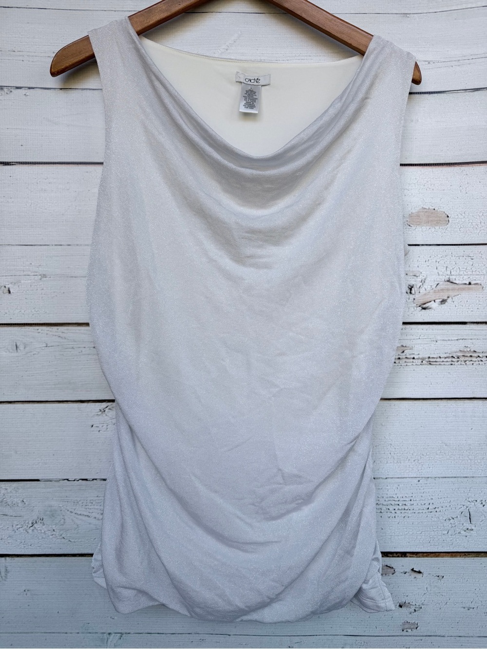 Cache Metallic Cowl Neck Shimmer Sleeveless Top Size Large #Q696